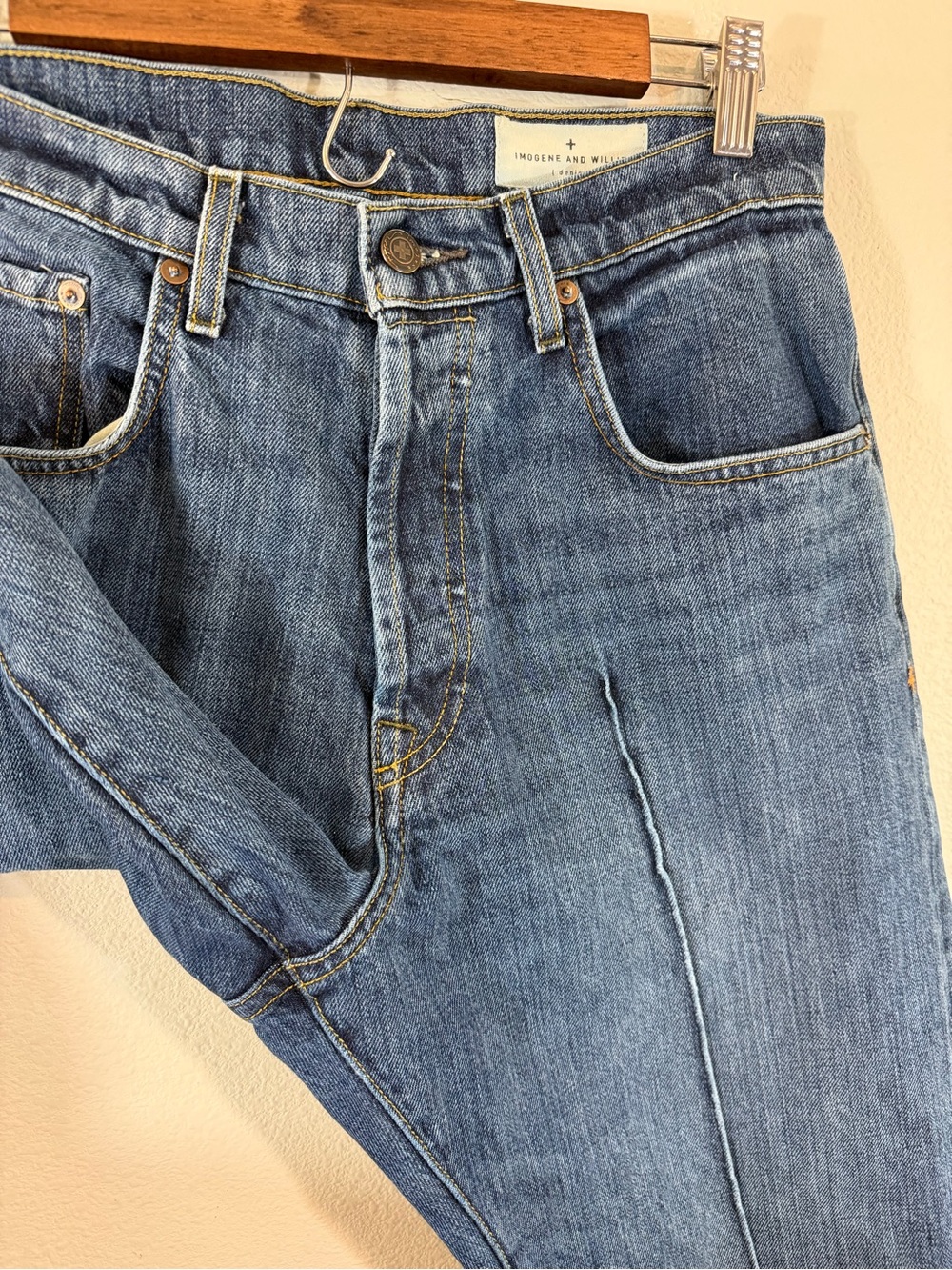 Imogene and Willie Wyatt Cropped Jeans Size 28 Medium Wash Button Fly Raw Hem - Picture 6 of 11